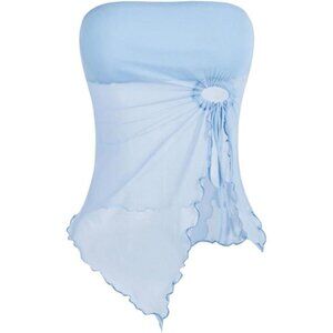 Women's Mesh Drawstring Split Tube Top Blue